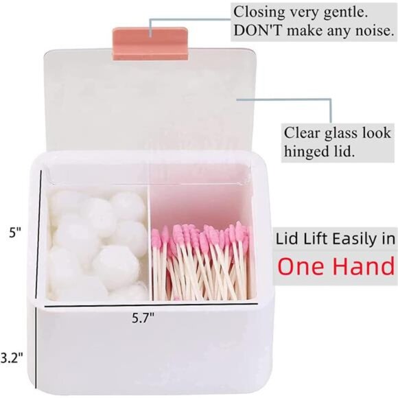 2 Slot Cotton Swab Ball Qtip Holder Jar Plastic Container Dispenser Box with Lid - Picture 3 of 7